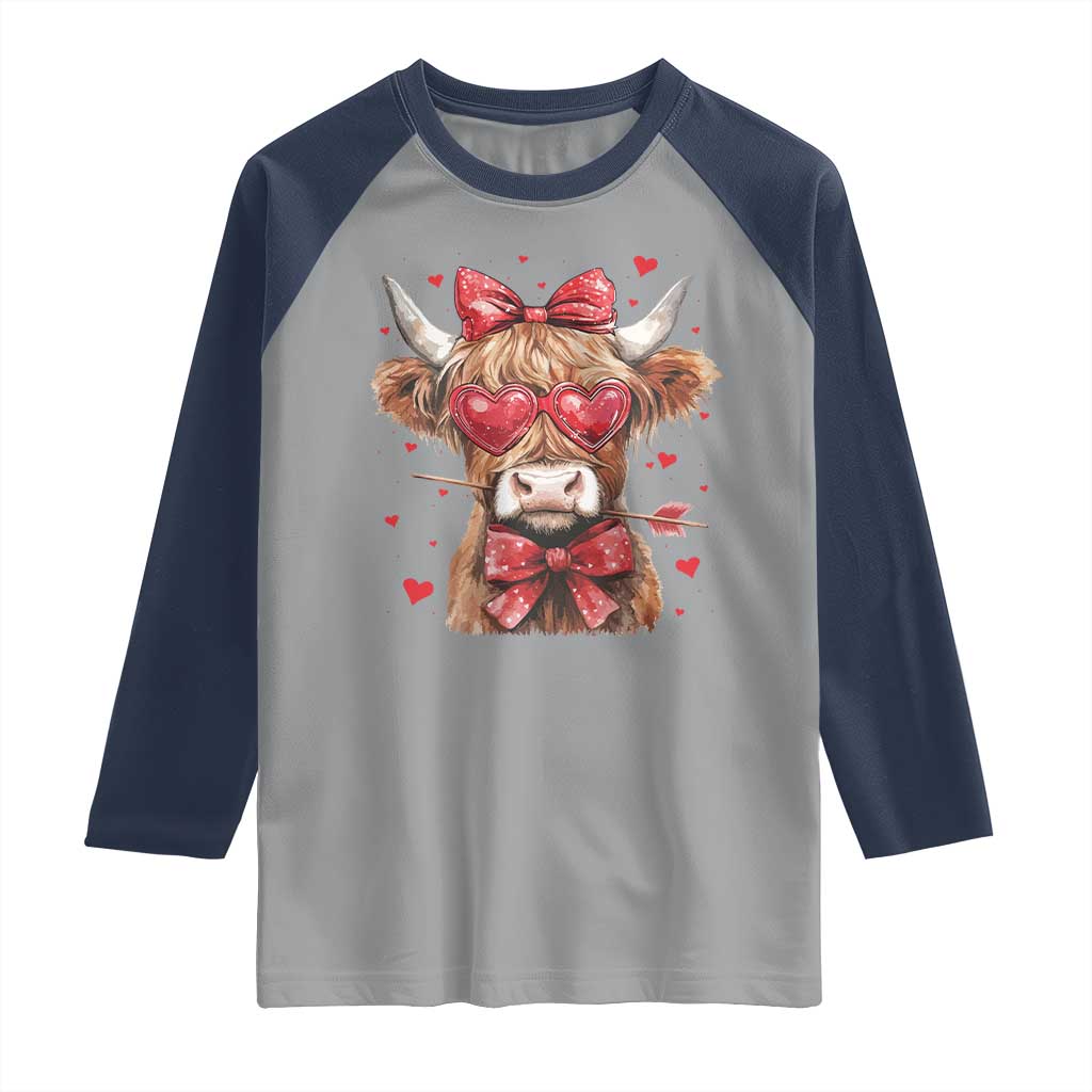Funny Western Highland Cow Farm Valentine Raglan Shirt TS11 Sport Gray Navy Print Your Wear