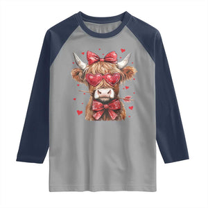 Funny Western Highland Cow Farm Valentine Raglan Shirt TS11 Sport Gray Navy Print Your Wear