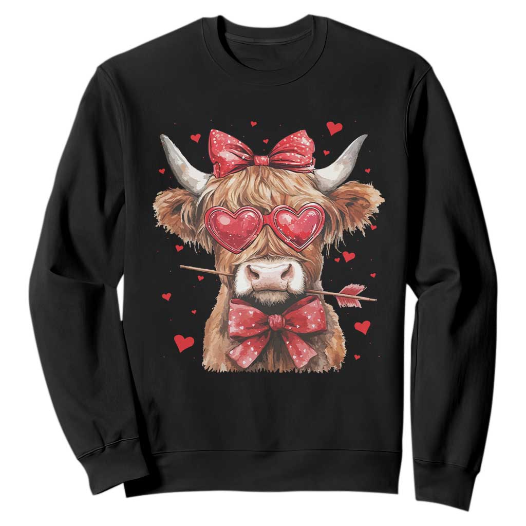 Funny Western Highland Cow Farm Valentine Sweatshirt TS11 Black Print Your Wear