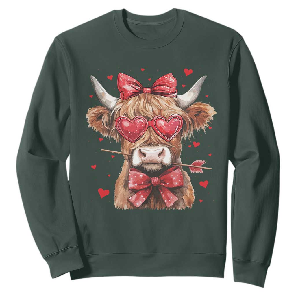 Funny Western Highland Cow Farm Valentine Sweatshirt TS11 Dark Forest Green Print Your Wear