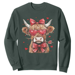 Funny Western Highland Cow Farm Valentine Sweatshirt TS11 Dark Forest Green Print Your Wear