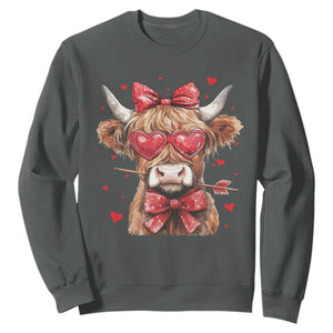 Funny Western Highland Cow Farm Valentine Sweatshirt TS11 Dark Heather Print Your Wear