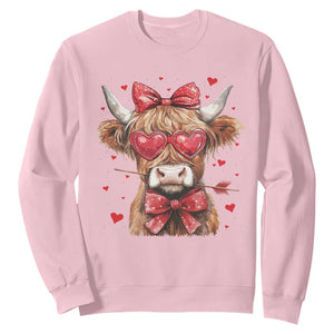 Funny Western Highland Cow Farm Valentine Sweatshirt TS11 Light Pink Print Your Wear