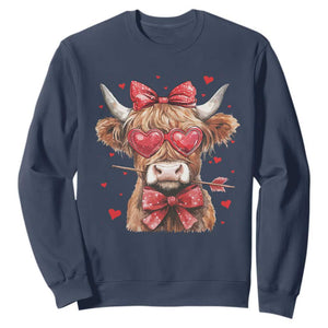 Funny Western Highland Cow Farm Valentine Sweatshirt TS11 Navy Print Your Wear