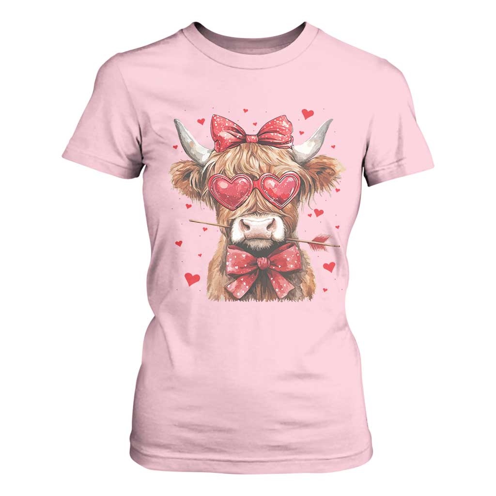 Funny Western Highland Cow Farm Valentine T Shirt For Women TS11 Light Pink Print Your Wear