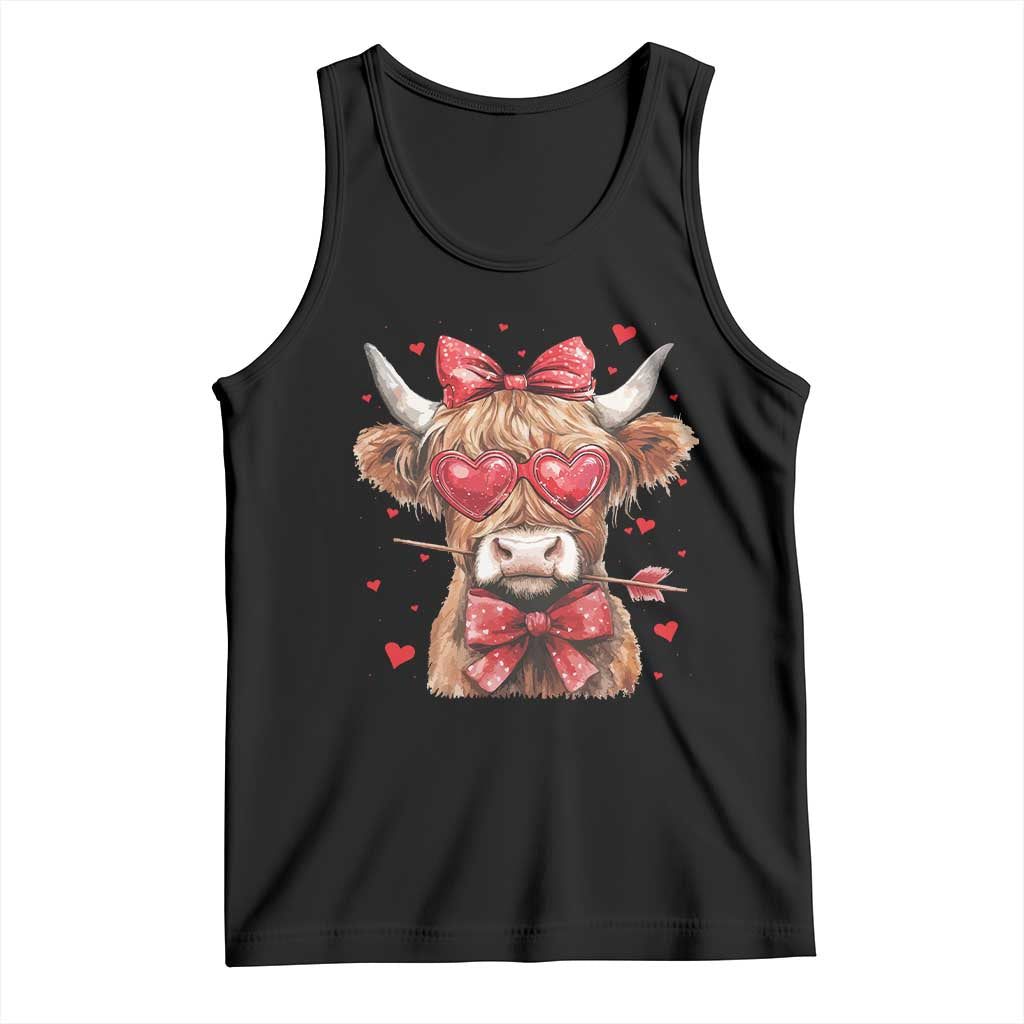 Funny Western Highland Cow Farm Valentine Tank Top TS11 Black Print Your Wear