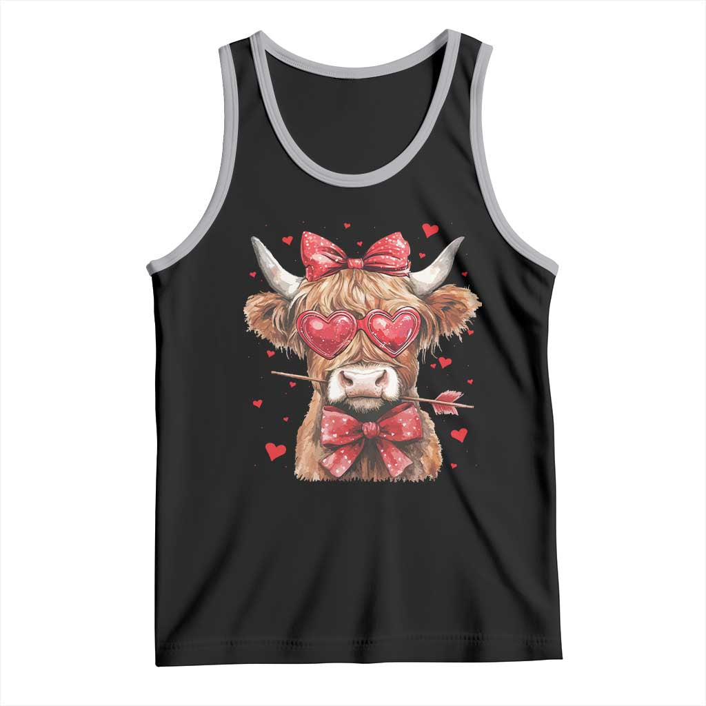 Funny Western Highland Cow Farm Valentine Tank Top TS11 Black Athletic Heather Print Your Wear