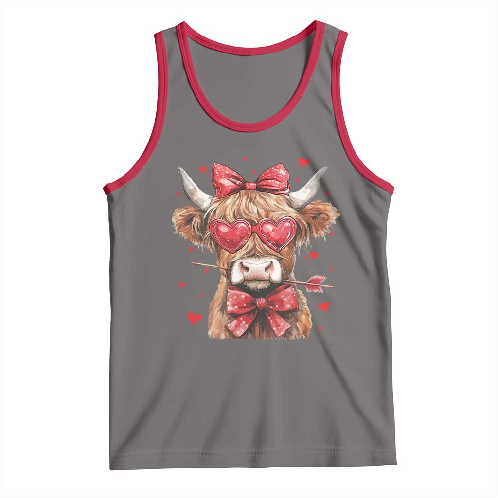 Funny Western Highland Cow Farm Valentine Tank Top TS11 Deep Heather Red Print Your Wear