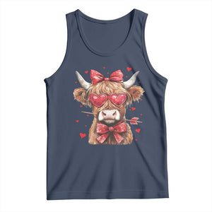 Funny Western Highland Cow Farm Valentine Tank Top TS11 Navy Print Your Wear