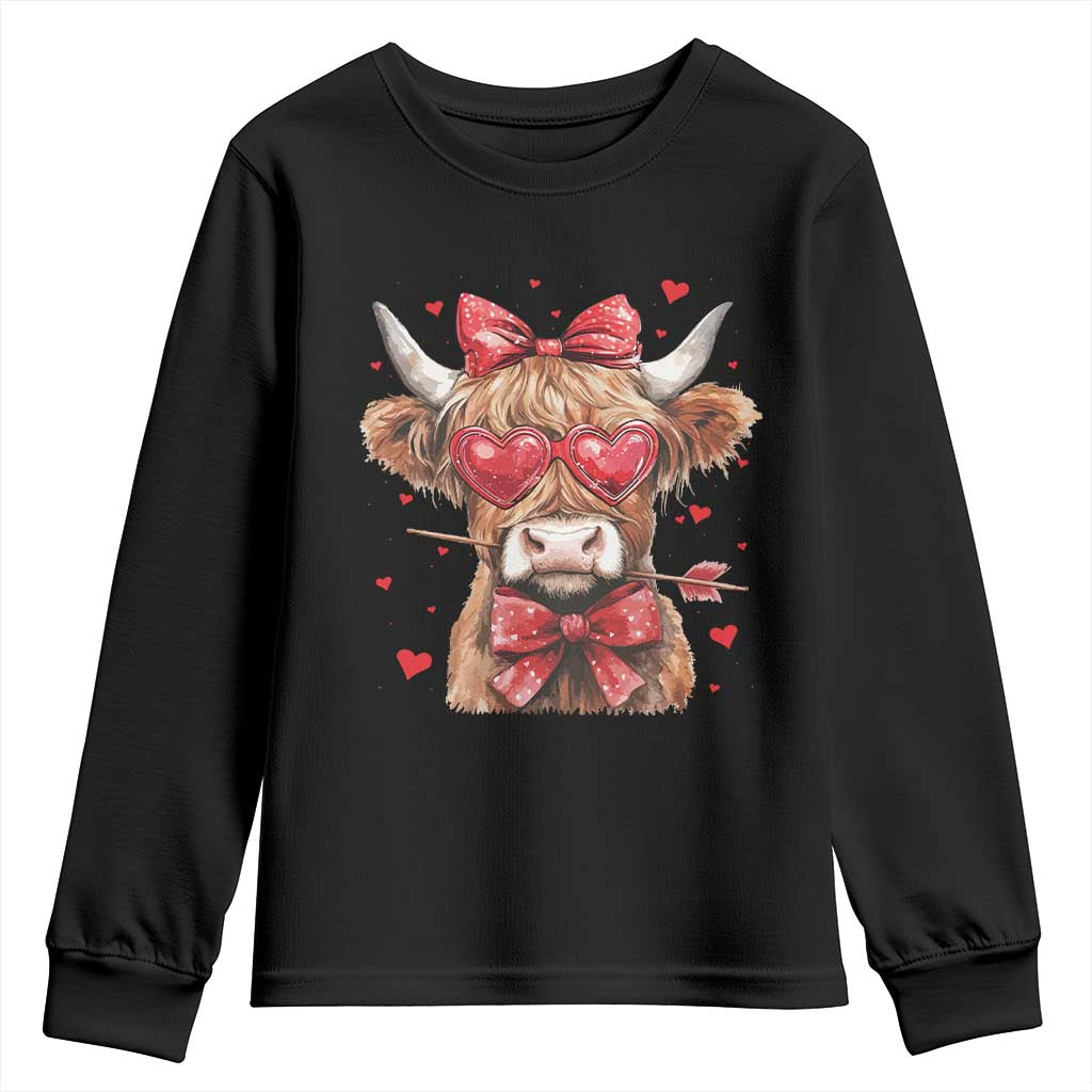 Funny Western Highland Cow Farm Valentine Youth Sweatshirt TS11 Black Print Your Wear