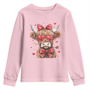 Funny Western Highland Cow Farm Valentine Youth Sweatshirt TS11 Light Pink Print Your Wear