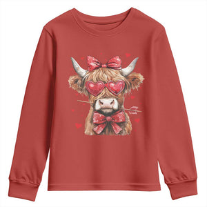 Funny Western Highland Cow Farm Valentine Youth Sweatshirt TS11 Red Print Your Wear