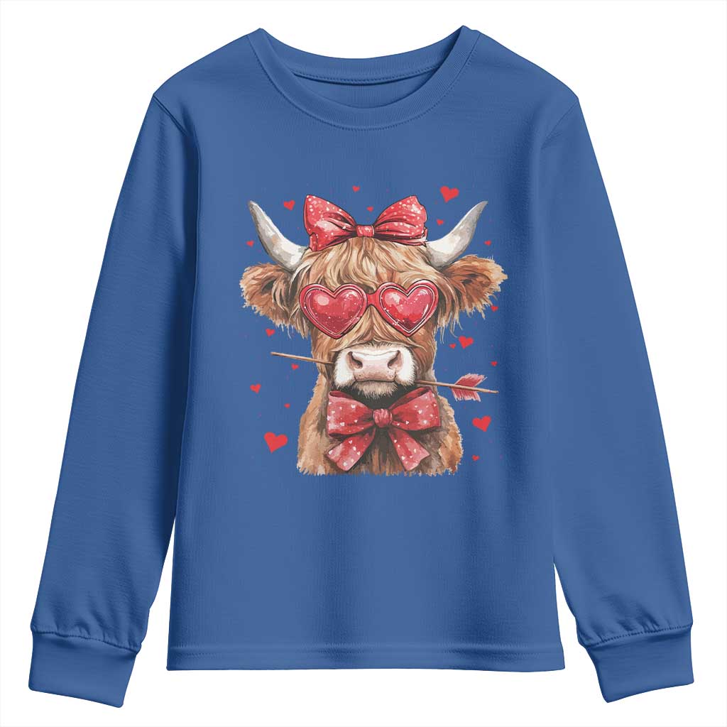Funny Western Highland Cow Farm Valentine Youth Sweatshirt TS11 Royal Blue Print Your Wear
