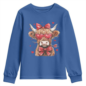 Funny Western Highland Cow Farm Valentine Youth Sweatshirt TS11 Royal Blue Print Your Wear