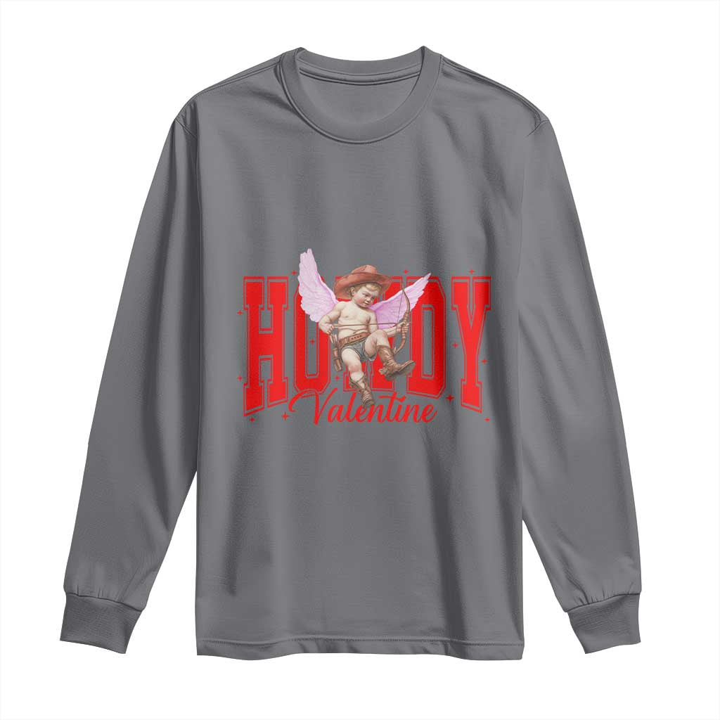 Funny Howdy Valentine Long Sleeve Shirt Valentine's Day Western Cowboy Cupid TS11 Charcoal Print Your Wear