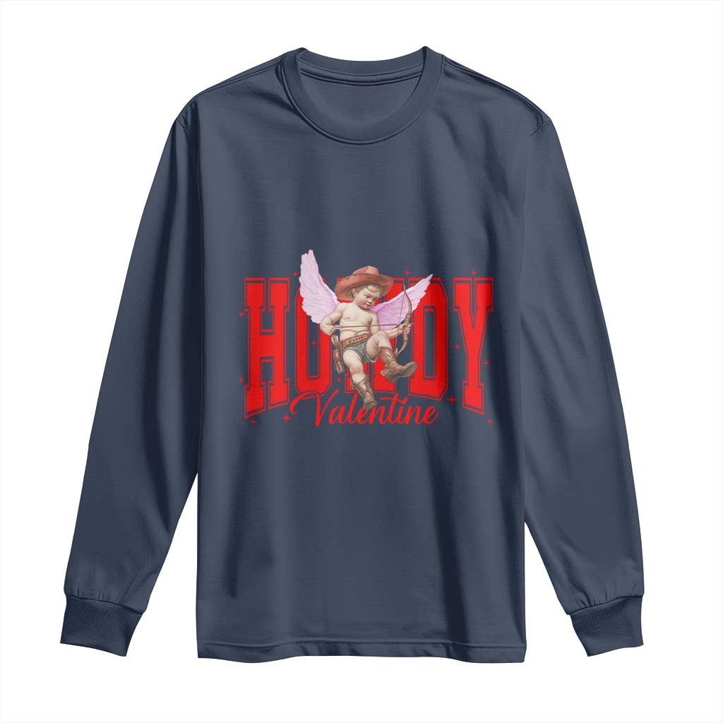 Funny Howdy Valentine Long Sleeve Shirt Valentine's Day Western Cowboy Cupid TS11 Navy Print Your Wear
