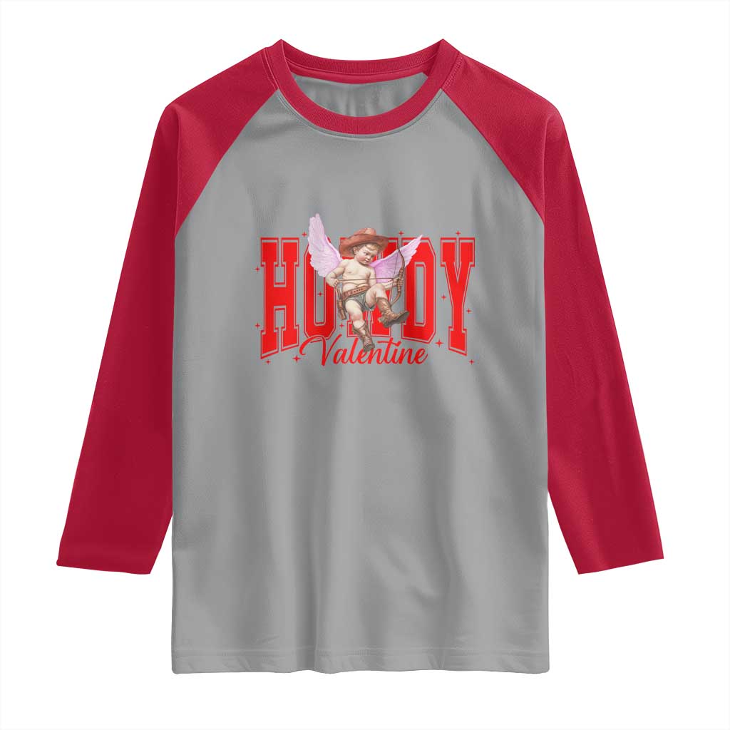Funny Howdy Valentine Raglan Shirt Valentine's Day Western Cowboy Cupid TS11 Sport Gray Red Print Your Wear