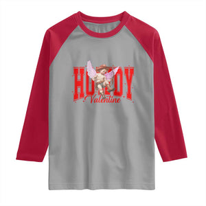 Funny Howdy Valentine Raglan Shirt Valentine's Day Western Cowboy Cupid TS11 Sport Gray Red Print Your Wear