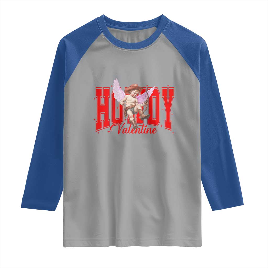 Funny Howdy Valentine Raglan Shirt Valentine's Day Western Cowboy Cupid TS11 Sport Gray Royal Print Your Wear