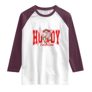 Funny Howdy Valentine Raglan Shirt Valentine's Day Western Cowboy Cupid TS11 White Maroon Print Your Wear