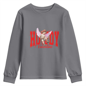 Funny Howdy Valentine Youth Sweatshirt Valentine's Day Western Cowboy Cupid TS11 Charcoal Print Your Wear