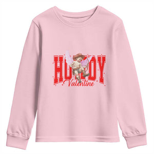 Funny Howdy Valentine Youth Sweatshirt Valentine's Day Western Cowboy Cupid TS11 Light Pink Print Your Wear