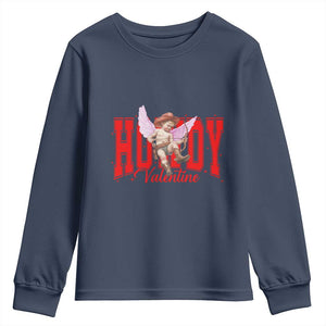 Funny Howdy Valentine Youth Sweatshirt Valentine's Day Western Cowboy Cupid TS11 Navy Print Your Wear