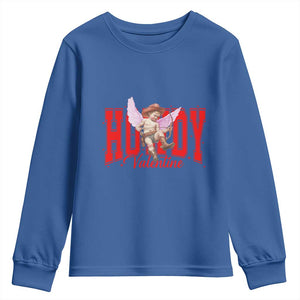 Funny Howdy Valentine Youth Sweatshirt Valentine's Day Western Cowboy Cupid TS11 Royal Blue Print Your Wear