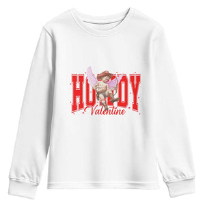 Funny Howdy Valentine Youth Sweatshirt Valentine's Day Western Cowboy Cupid TS11 White Print Your Wear