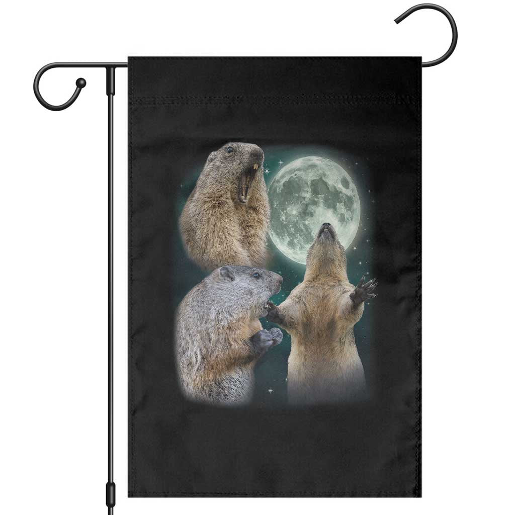 Funny Three Groundhog Moon Groundhog Day Meme Garden Flag TS11 Black Print Your Wear