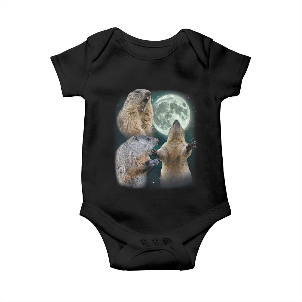 Funny Three Groundhog Moon Groundhog Day Meme Baby Onesie TS11 Black Print Your Wear