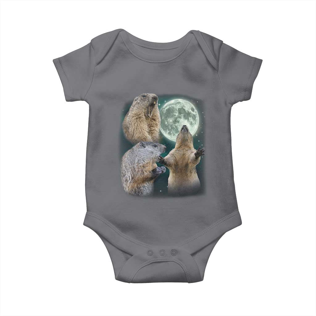 Funny Three Groundhog Moon Groundhog Day Meme Baby Onesie TS11 Charcoal Print Your Wear