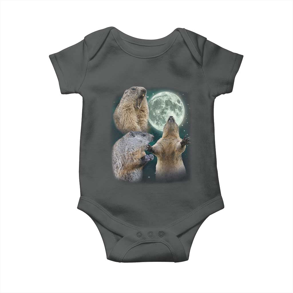 Funny Three Groundhog Moon Groundhog Day Meme Baby Onesie TS11 Dark Heather Print Your Wear