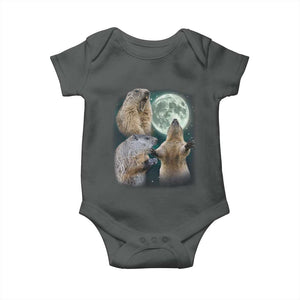 Funny Three Groundhog Moon Groundhog Day Meme Baby Onesie TS11 Dark Heather Print Your Wear