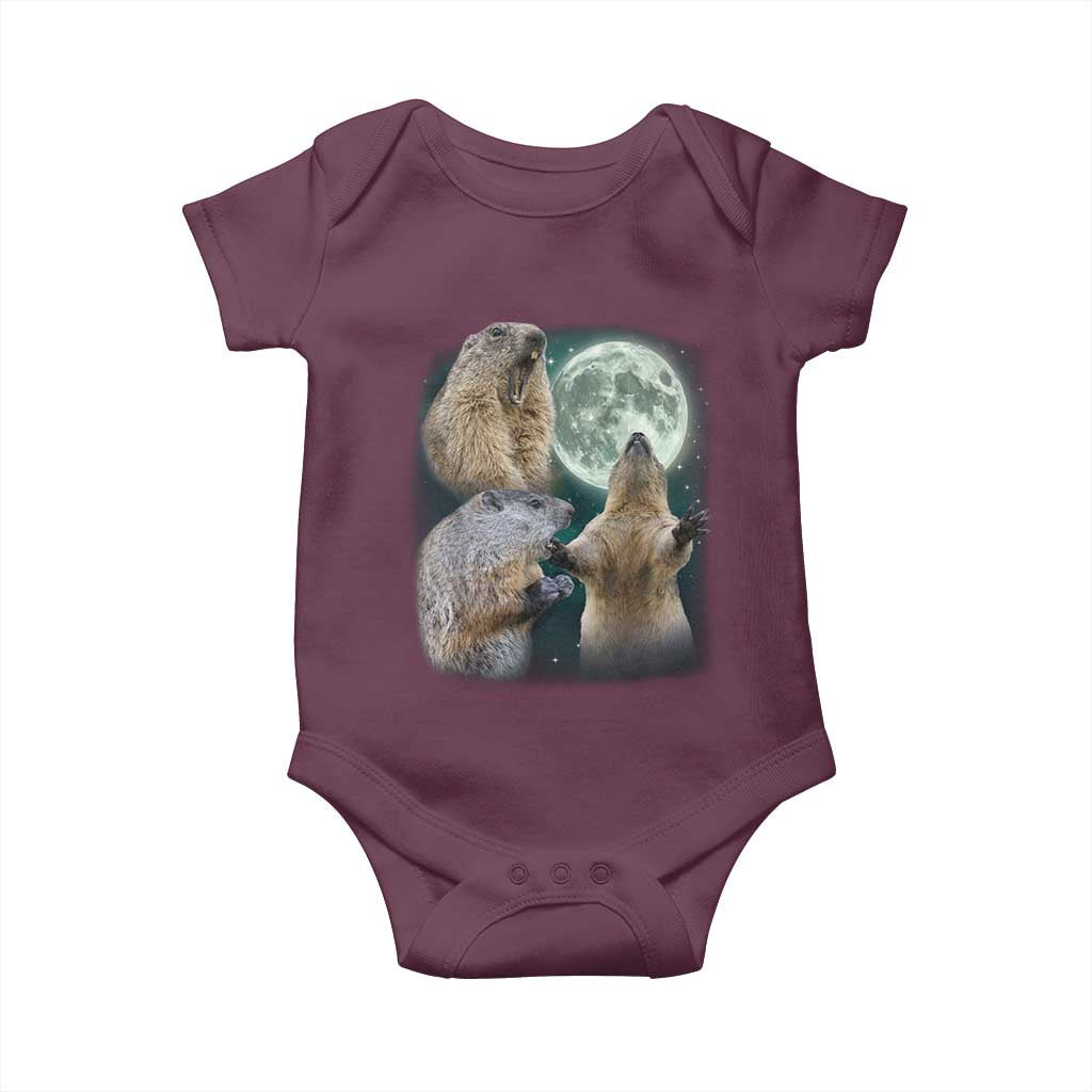 Funny Three Groundhog Moon Groundhog Day Meme Baby Onesie TS11 Maroon Print Your Wear