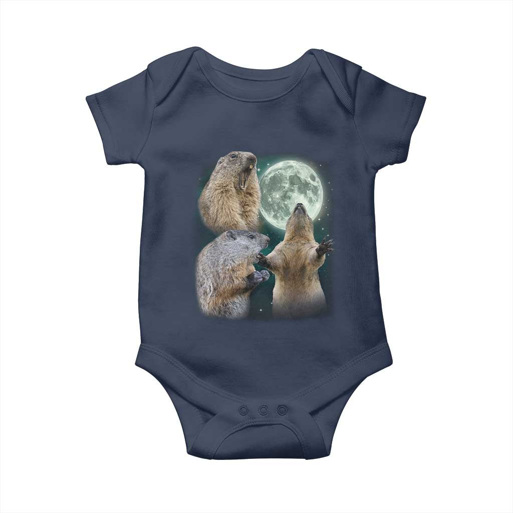 Funny Three Groundhog Moon Groundhog Day Meme Baby Onesie TS11 Navy Print Your Wear