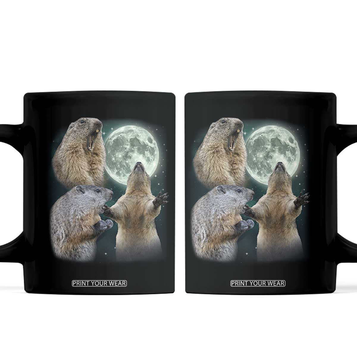 Funny Three Groundhog Moon Groundhog Day Meme Coffee Mug TS11 Black Print Your Wear