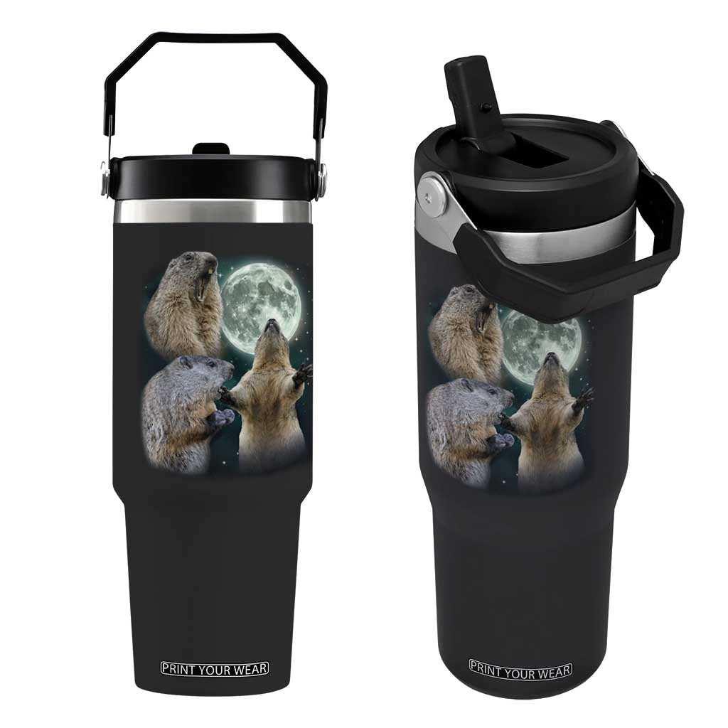 Funny Three Groundhog Moon Groundhog Day Meme Flip Straw Tumbler TS11 One Size: 30 oz Black Print Your Wear