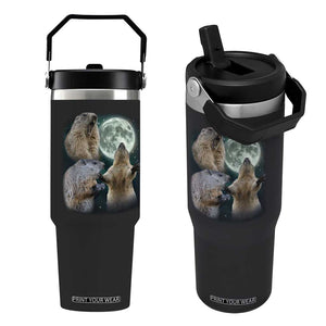 Funny Three Groundhog Moon Groundhog Day Meme Flip Straw Tumbler TS11 One Size: 30 oz Black Print Your Wear