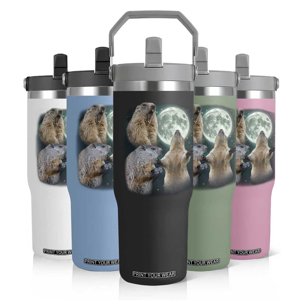 Funny Three Groundhog Moon Groundhog Day Meme Flip Straw Tumbler TS11 Print Your Wear