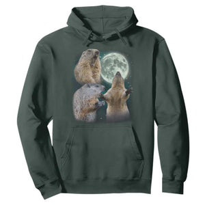 Funny Three Groundhog Moon Groundhog Day Meme Hoodie TS11 Dark Forest Green Print Your Wear