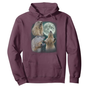Funny Three Groundhog Moon Groundhog Day Meme Hoodie TS11 Maroon Print Your Wear