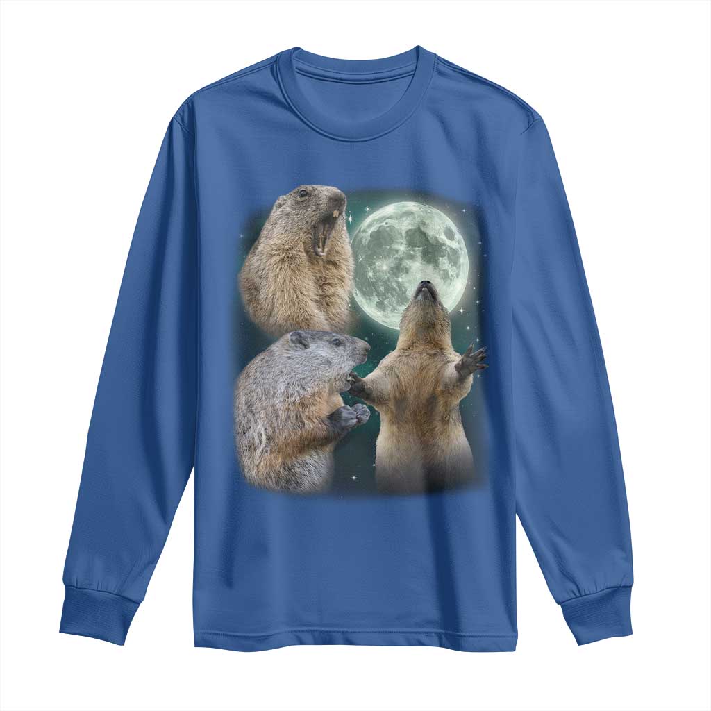 Funny Three Groundhog Moon Groundhog Day Meme Long Sleeve Shirt TS11 Royal Blue Print Your Wear