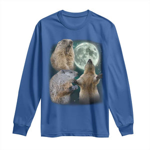 Funny Three Groundhog Moon Groundhog Day Meme Long Sleeve Shirt TS11 Royal Blue Print Your Wear