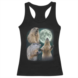 Funny Three Groundhog Moon Groundhog Day Meme Racerback Tank Top TS11 Black Print Your Wear