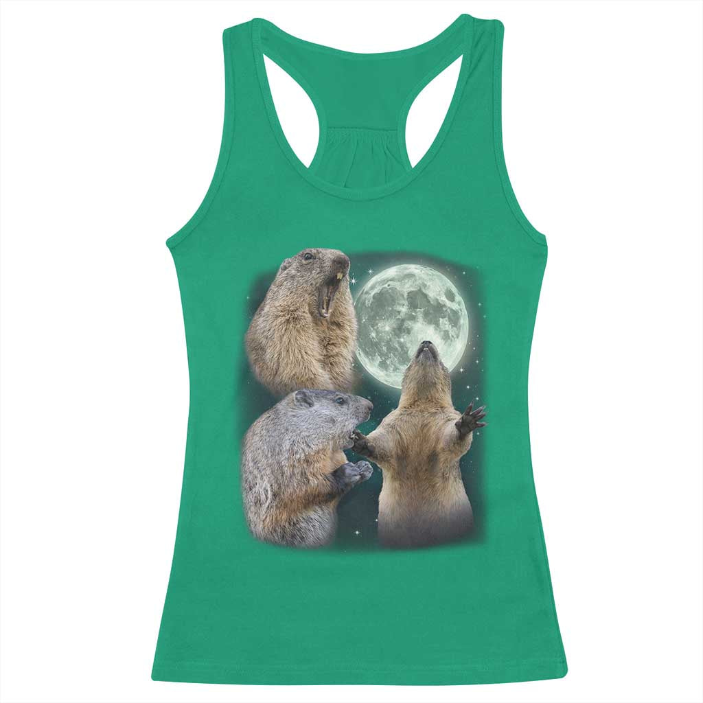 Funny Three Groundhog Moon Groundhog Day Meme Racerback Tank Top TS11 Irish Green Print Your Wear