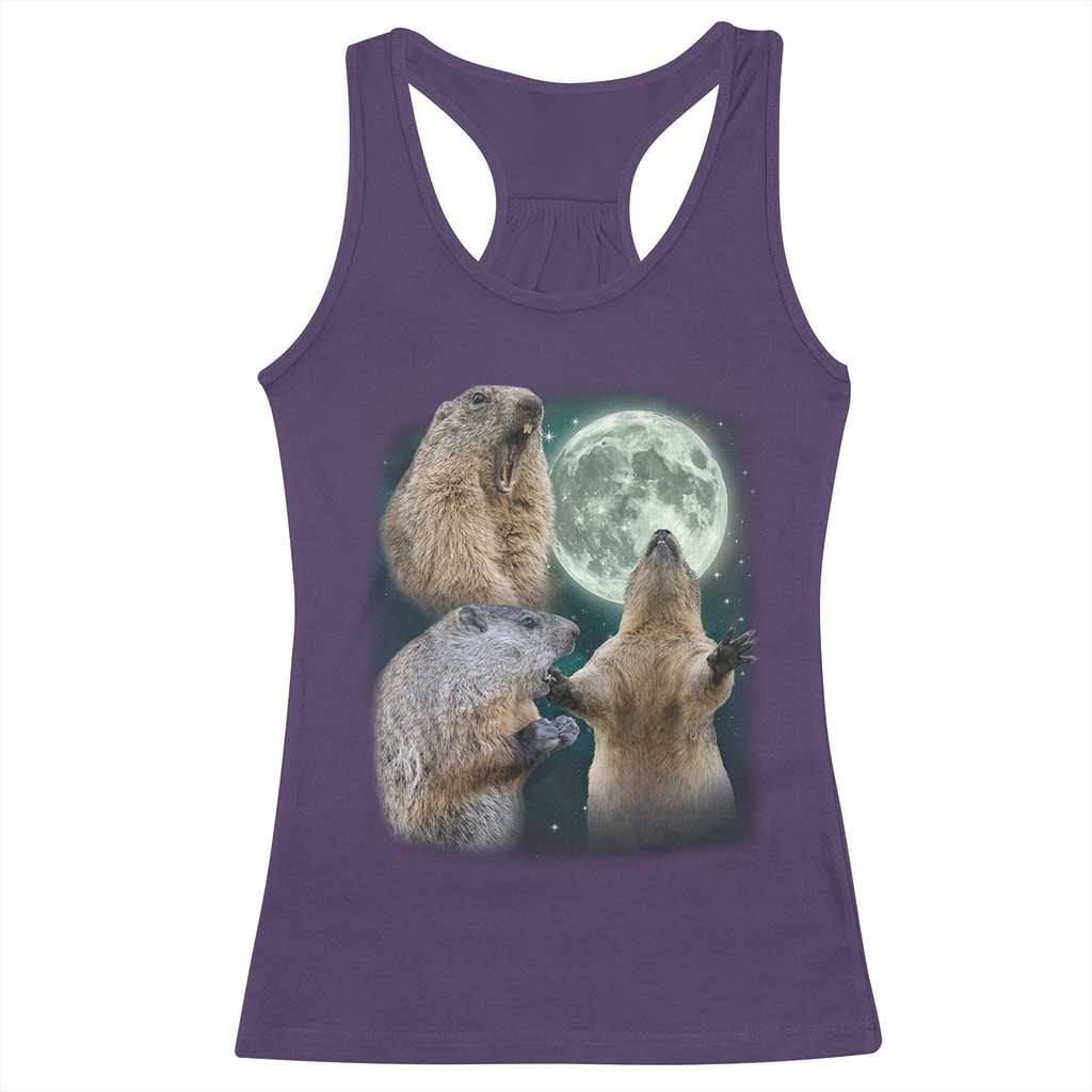 Funny Three Groundhog Moon Groundhog Day Meme Racerback Tank Top TS11 Purple Print Your Wear