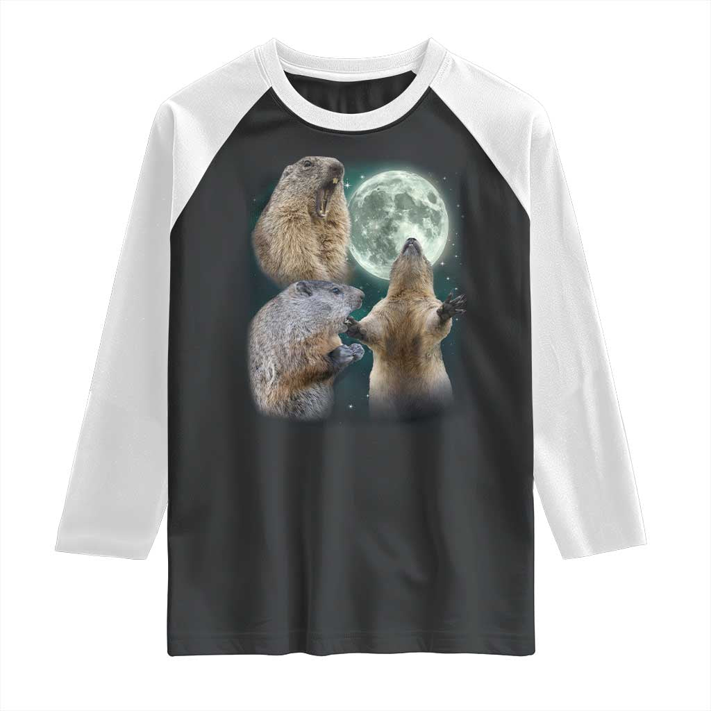 Funny Three Groundhog Moon Groundhog Day Meme Raglan Shirt TS11 Black White Print Your Wear