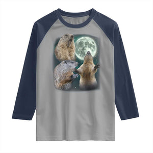 Funny Three Groundhog Moon Groundhog Day Meme Raglan Shirt TS11 Sport Gray Navy Print Your Wear