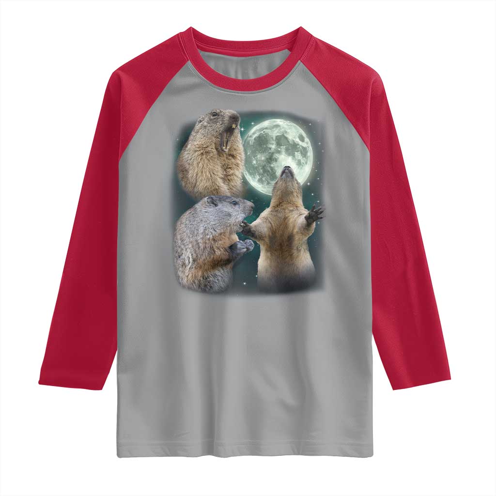 Funny Three Groundhog Moon Groundhog Day Meme Raglan Shirt TS11 Sport Gray Red Print Your Wear